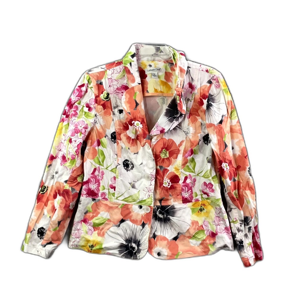 Coldwater‎ Creek Blazer Jacket Women M Floral Bow on Collar Minimalist Corpore